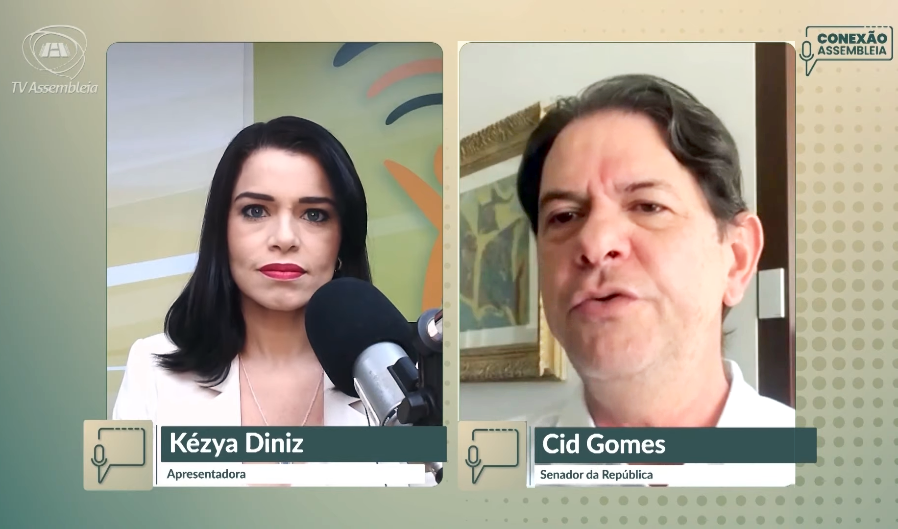 Apresentadora Kézya Diniz, conversa com  o senador Cid Gomes (PDT-CE)