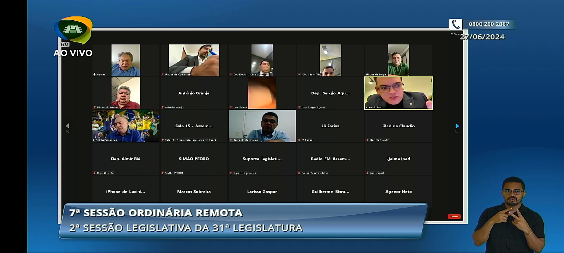 Minuto de silêncio, durante a sétima sessão extraordinária remota desta quinta-feira