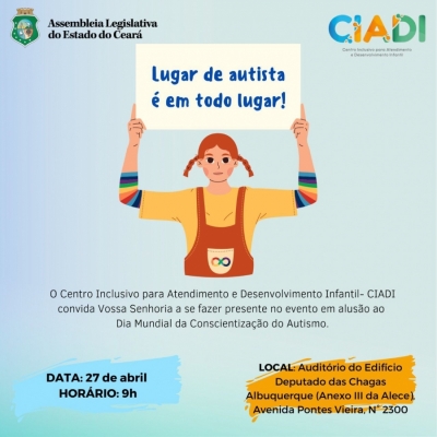 Ciadi promove nesta quarta o evento "Lugar de autista é em todo lugar"